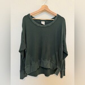 Aerie Offine green waffle knit thermal long sleeve top Size Medium